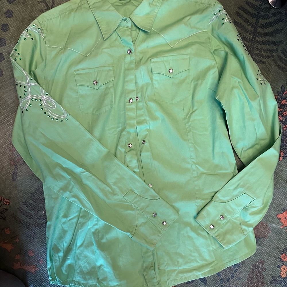 Wrangler Green Button Down Shirt Lightweight Classic